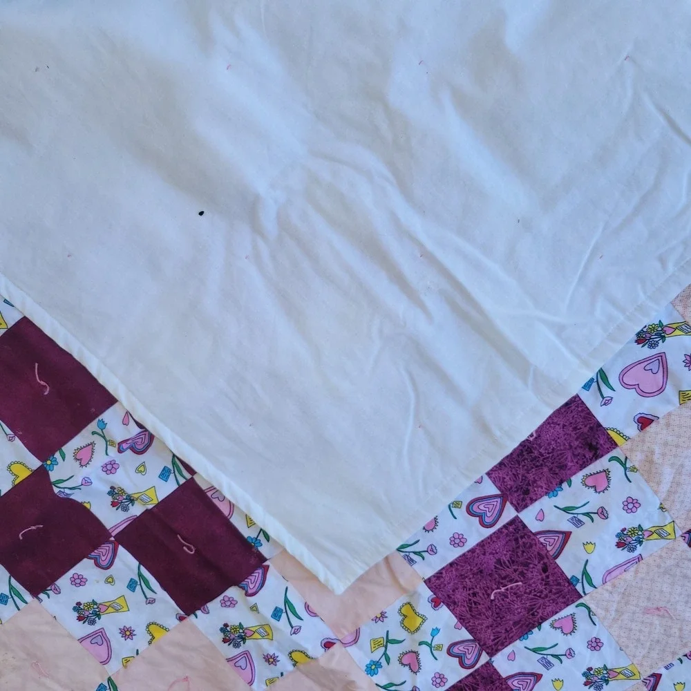 COUNTRY COTTTAGE GARDEN OF PINK FLOWERS & FUSCIA PATCHWORK THROW QUILT Handmade